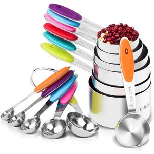 U-Taste 12 Piece Measuring Cups and Spoons Set in 18/8 Stainless Steel : 7 Measuring Cups & 5 Measuring Spoons