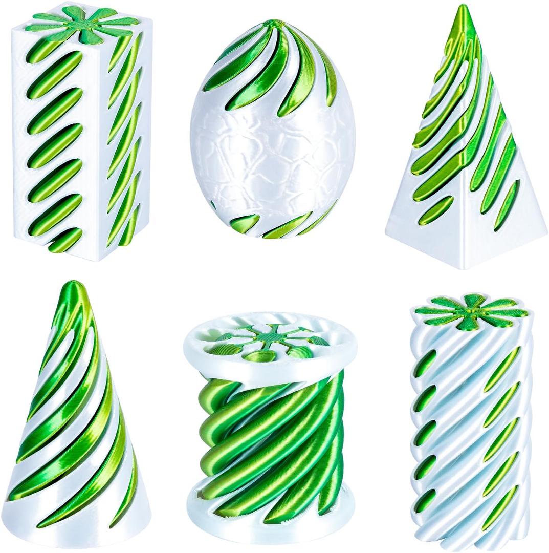 6 Packs Spiral Cone 3D Printed Fidget Toy Set, Flexible Impossible Cone Pyramid Passthrough Toys for Stress Relief, Desk Deco Relaxing for Kids Adults, Yellow Green & White