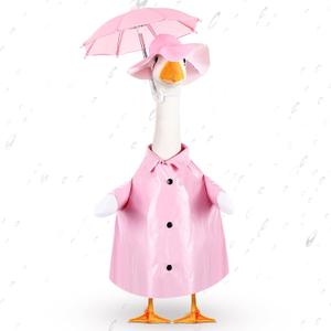 Spring Baby Goose Outfit Raincoat and Umbrella for 17'' Lawn Porch Baby Goose Costume Plastic Raincoat Clothes for Spring Outdoor Patio Yard Lawn Decoration(Pink)