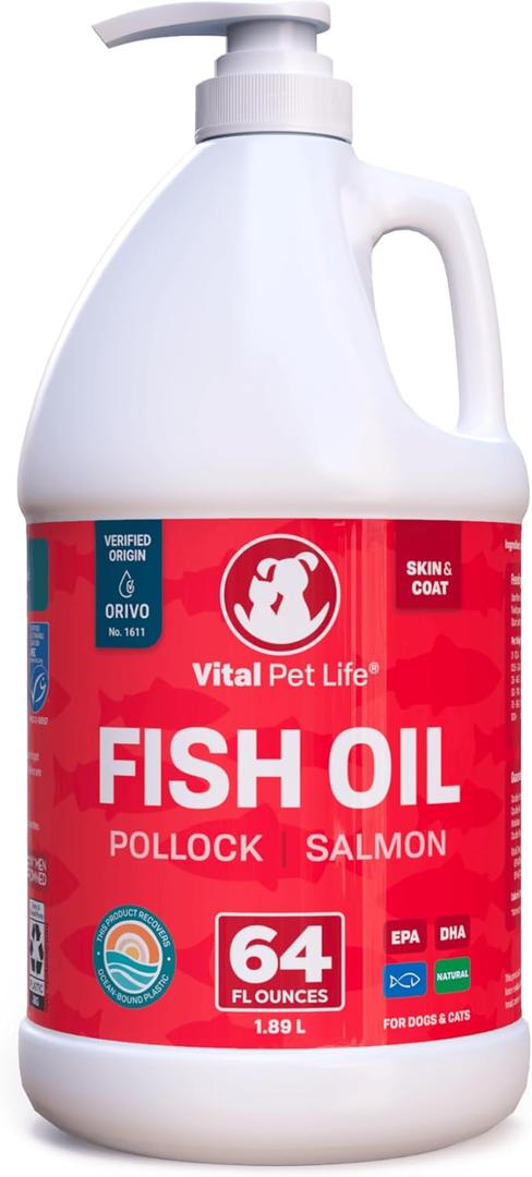 Fish Oil for Dogs - Healthy Skin & Coat, Salmon, Pollock, All Natural Supplement for Pets, Itching Scratching Allergy & Inflammation Defense, Omega 3 EPA DHA, Brain & Heart Health, 64 oz, BBD: 11/26