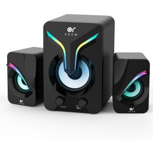 OROW Computer Speakers,Mini PC Speakers with Subwoofer,2.1 Desktop Speaker with RGB Lights,USB Powered, Stereo Sound,Gaming Speakerwith 3.5mm Aux Cable for Monitor/Laptop/Tablet(S212), Black