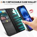 TUCCH Wallet Case for iPhone 16, [Detachable] [RFID Blocking] [4 Card Slots] Wireless Charging Protective Case, Magnetic PU Leather Stand Removable Folio Compatible with iPhone 16, Full Textured Black