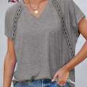 EVALESS Womens Fashion Oversized Summer Tops Casual Short Sleeve V Neck Lace Patchwork Shirts 2026 Basic T-Shirts Tee Blouses