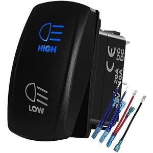 BACAUTOPARTS Blue Backlit Headlight High Low Beam Rocker Switch 7Pin ON-Off-ON DPDT Toggle Switch for Car Truck Jeep YJ Automotive Trailer Tractor Truck UTV Pickup RZR 12V 24V