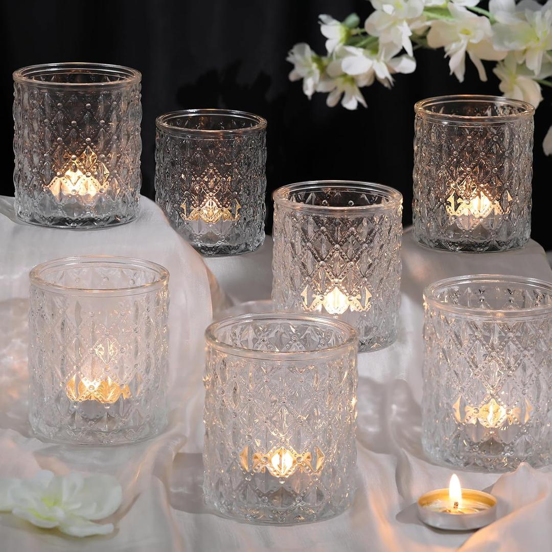 8Pcs Large Votive Candle Holders Clear Tea Light Candle Holders Glass Candle Holder for Wedding, Bridal Shower, Table Centerpiece, Party, Home Decor