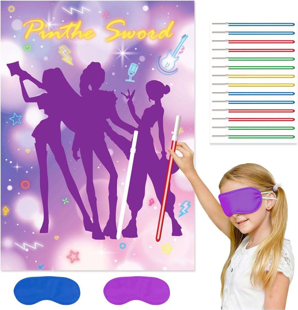3 x Pop Music Birthday Decorations Pin The Letter 28Inch x20Inch Party Decorations, Large Poster 28pcs Letter Stickers for Hunters Movie Party Supplies