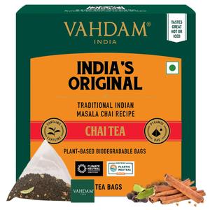 VAHDAM, India's Original Masala Chai Tea Bags (15 Count) Non GMO, Gluten Free, No Added Flavoring | Blended w/Savory Exotic Spices | Individually Wrapped Pyramid Tea Bags | Direct from Source, BBD: 10/2026