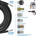Sewer Jetter Kit for Pressure Washer 100FT, 5800PSI Drain Cleaner Hose 1/4 Inch NPT Corner, Rotating and Button Hose Sewer Jetting Nozzle Pearl Corsage Pin Waterproof Tape with 2 Spanner