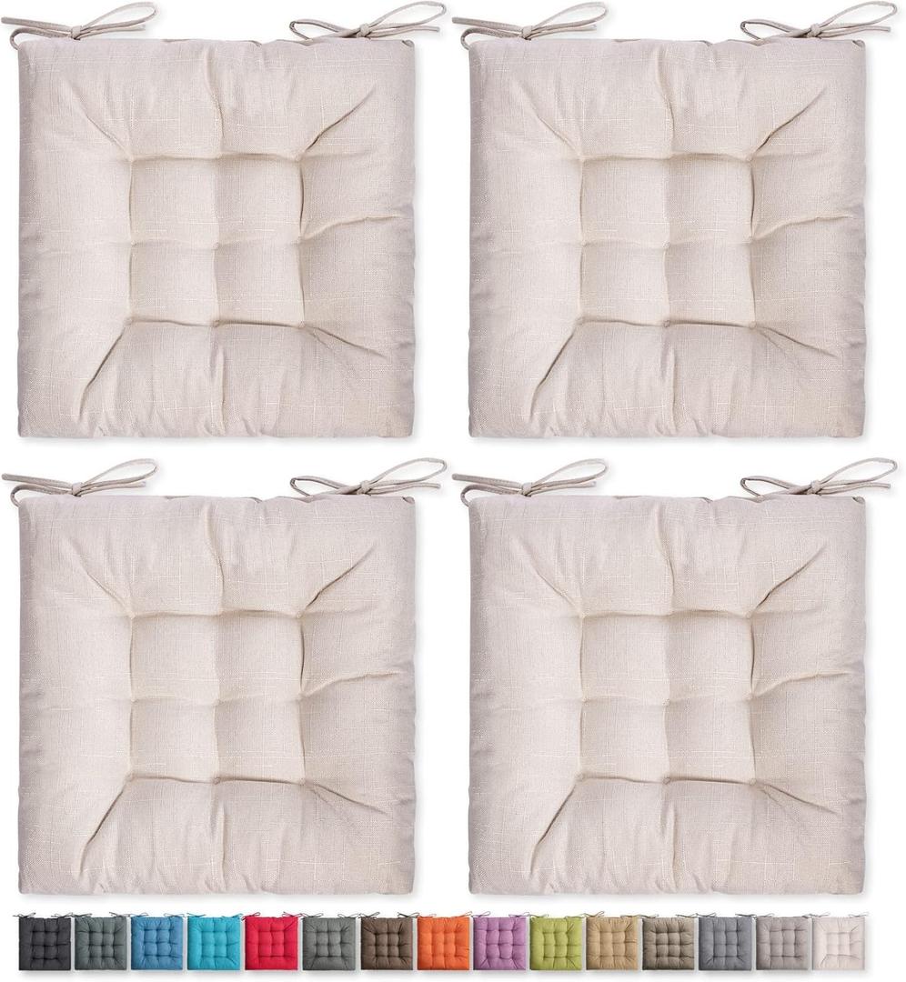 SQUARE MOON 4 Pack Chair Cushions, Seat Cushions, Chair Pads, Chair Mat for Indoor, Outdoor Dining Chair, Kitchen Chairs, Dining Room Chairs (16" 16" 4 Pack, Ivory)