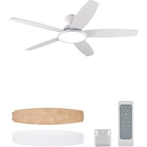 VONLUCE 52 Inch Ceiling Fans with Lights, White | Remote Control, Full-spectrum LED Light, 3CCT, 6-Speeds, Noiseless Reversible DC Motor, Memory Function, For Bedroom Indoor