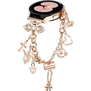 Bling Bands Compatible for Samsung Galaxy Watch 7/FE/6/5/4 40mm 44mm, 5 Pro, Watch 6/4 Classic 43mm 47mm 42mm 46mm, 20mm Metal Diamond Jewelry Strap, Charms Adjustable Bracelet for Women (Rose Gold)