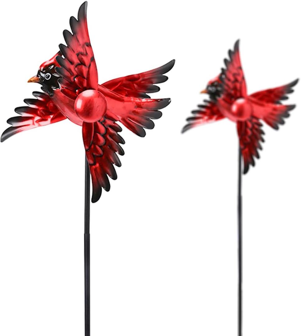MUMTOP Cardinal Wind Spinner Outdoor, 2 Pack Metal Red Birds Windmill for Yard Art, Garden Decor