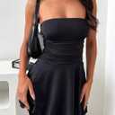 Fuimsul Women Sexy Ruched Strapless Tube Mini Dress Sleeveless Backless Tiered Layered Ruffle Hem A-Line Short Dress Black (Black, XL)