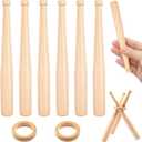 6 pcs Unfinished Mini Baseball Bat Set - 6" Wooden Bats for DIY Painting, Unpainted Small Wooden Bats with 2 Baseball Stand Holder, Mini Wood Baseballs Bat for DIY Painting, Crafts, Party Favors