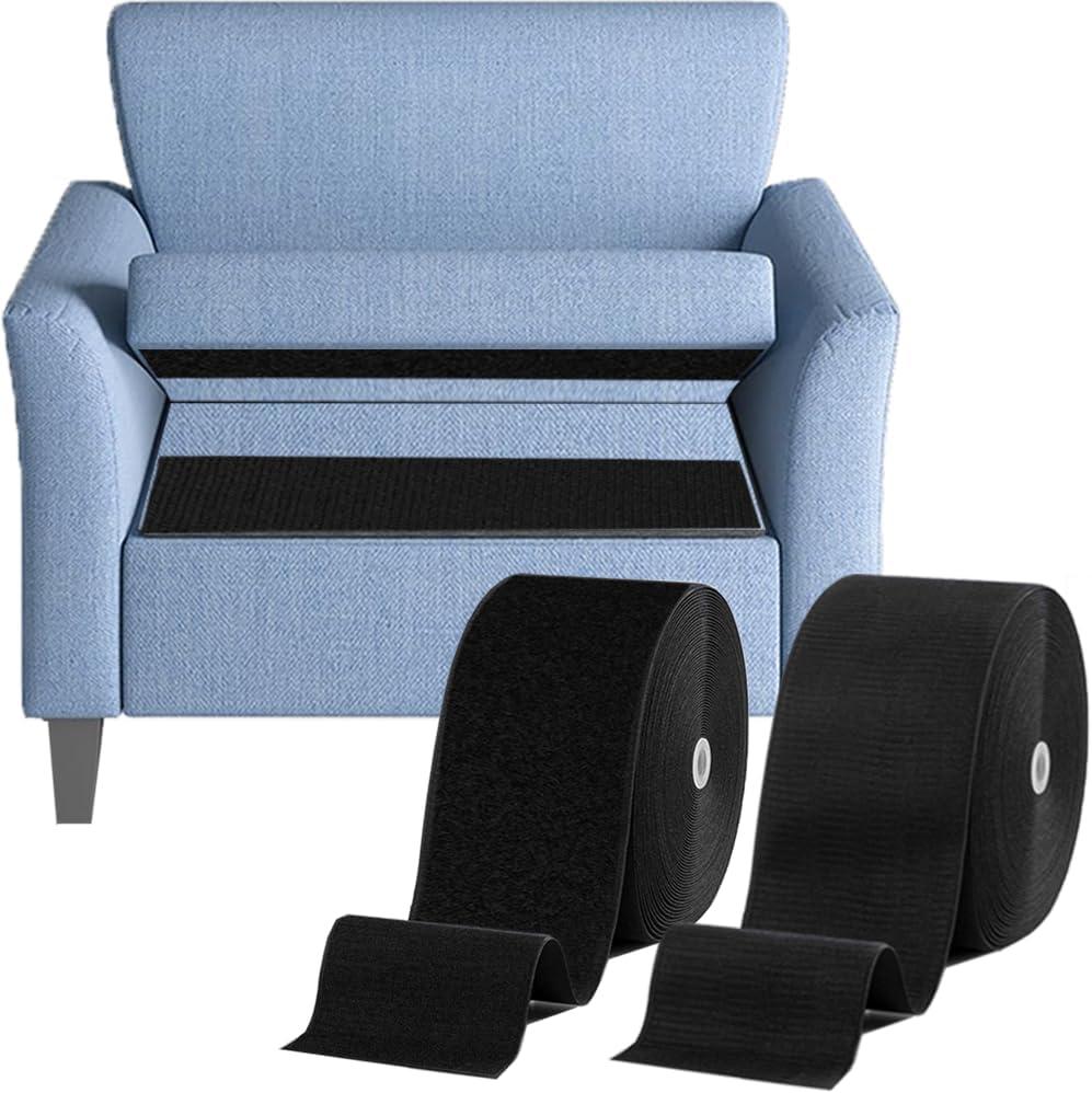 SOURRI 4'' x 20Ft Large Hook and Loop Sheet Tape Fastener, Self Adhesive Heavy Duty Strips, Keep Couch Cushions from Sliding, Rug Grip Tape & Pads (Black)