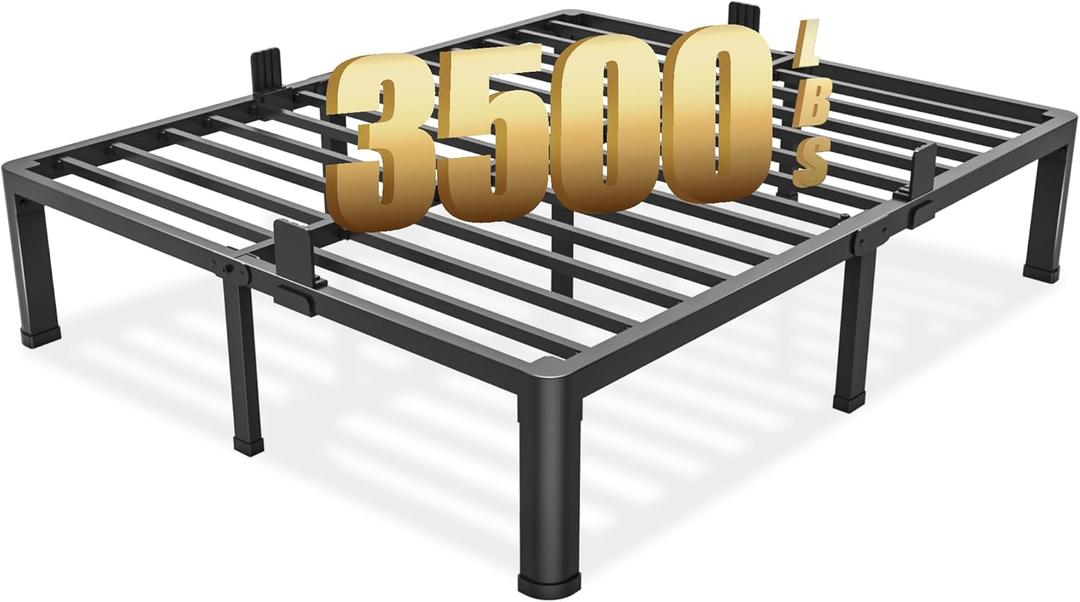 14 inch Queen Bed Frame with Round Corner Legs Mattress Slide Stopper,3500 lbs Heavy Duty Metal Platform,Steel Slats Support,No Box Spring Needed,Easy Assembly,Noise Free