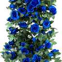 4 Pack (32FT) Artificial Rose Vine Fake Flowers Garland Hanging Silk Rose Ivy Plants Vine for Wedding Arch Party Garden Home Bedroom Office Wall Aesthetic Art Dcor (Royal Blue)