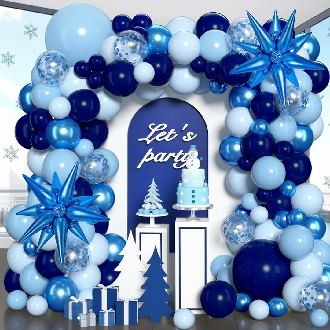 Blue Balloon Arch Kit Garland, Chrome Blue Light Navy Blue Confetti Balloons for Birthday Winter Wonderland Baby Shower 2026 Graduation Wedding Anniversary Party Decorations