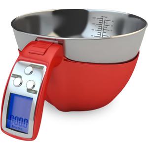 Fradel Digital Kitchen Food Scale with Bowl - 11lb, Grams & Ounces - Removable, Dishwasher-Safe Mixing Bowl - Red