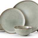KINGSTONE Stoneware Dinnerware Sets, 18-Piece Reactive Glaze Porcelain Plates and Bowls Sets for 6, Handcrafted Rustic Ceramic Dishes Set, Highly Scratch Resistant, Dishwasher & Microwave Safe, Grey