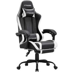GTRACING Gaming Chair with Footrest, Ergonomic Computer Game Desk Chair, Reclining Gamer Chair Seat Height Adjustment, Swivel Rocker with Headrest and Lumbar (white)