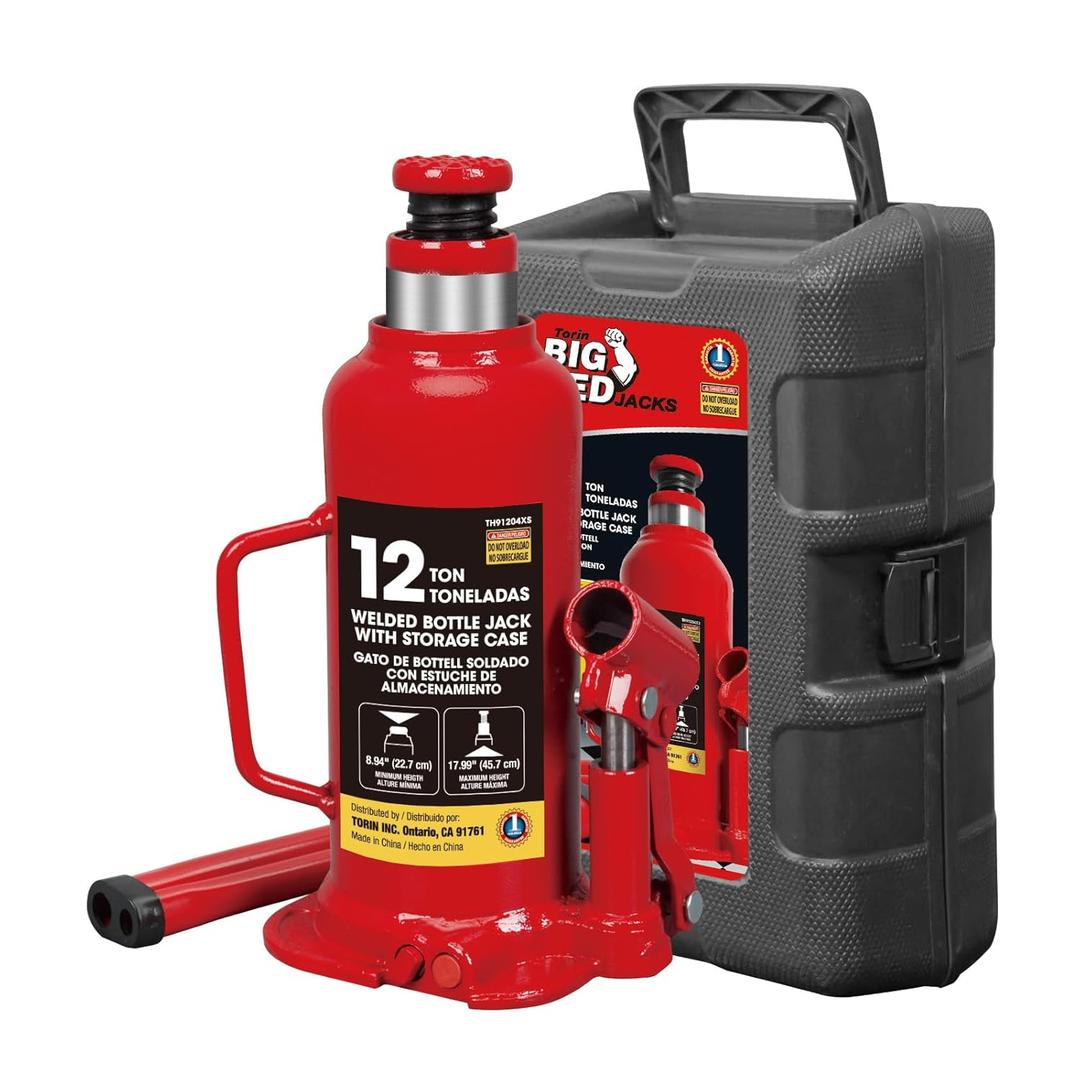 Big Red 12 Ton (24,000 lb) Hydraulic Bottle Jack with Carrying CaseRed