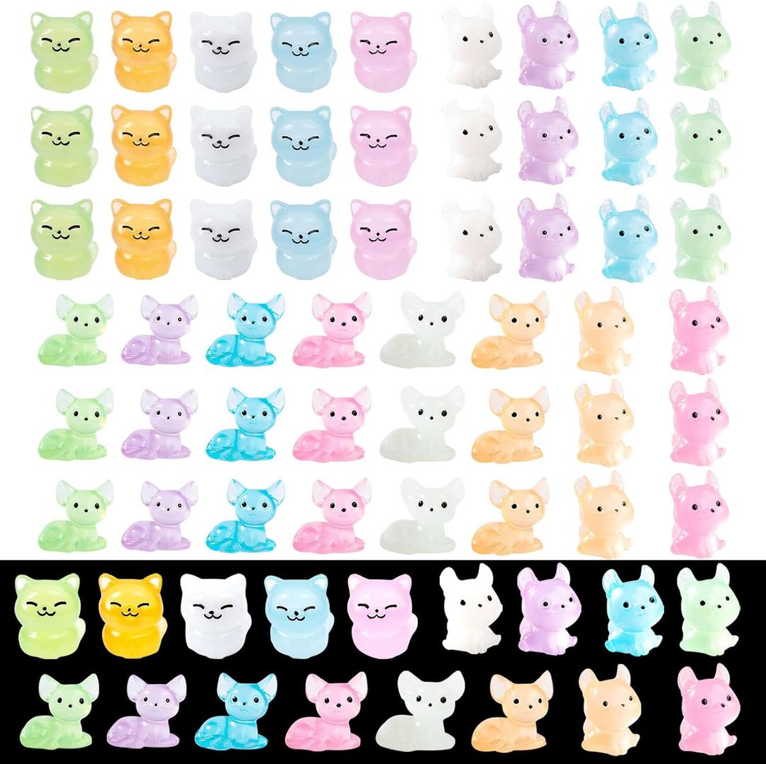 68 PCS Mini Resin Craft Luminous Cat Dark Glow Figurines DIY Garden Miniature Decor Landscape Cute Animals Dollhouse Terrarium Party Easter Christmas Rnament(Orange Cat, Curly Eared Cat, Hairless Cat)