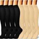 CHARMKING Compression Socks for Women & Men Circulation (8 Pairs) 15-20 mmHg is Best Support for Athletic Running,Hiking (Small-Medium, 08 Black/Black/Black/Black/Beige)