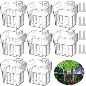 Dandat 8 Pcs Clear Acrylic Aquarium Plant Holder with Hooks Top Aquarium Plant Hanging Fish Tank Cup Pots Aquascape Decoration for Aquaponic Cultivation Water Feature Decoration