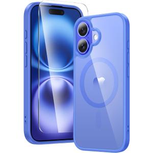 FNTCASE for iPhone 16 Phone Case: Clear Magnetic Military Grade Drop Protection Anti Yellowing Slim Case - Rugged Shockproof Protective Transparent Cell Phone Cover (D-Ultramarine Magnetic)