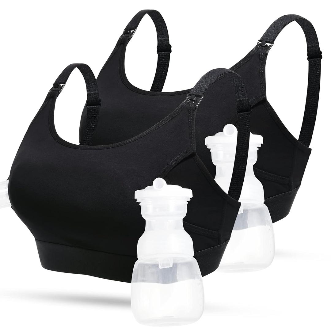 Hands Free Pumping Bra for Women 2 Pack, Lupantte Supportive Comfortable Breast Pump Bra with Pads, All Day Wear Pumping and Nursing Bra in One Breast Pump for Medela, Spectra, Momcozy, etc. (X-Large) (Black+black)