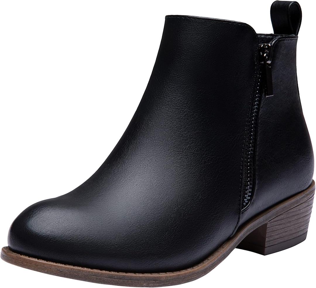 Vepose Women's Ankle Boots Low Heel Casual Boot Round Toe Zipper Booties for Women (9, 1050-black)