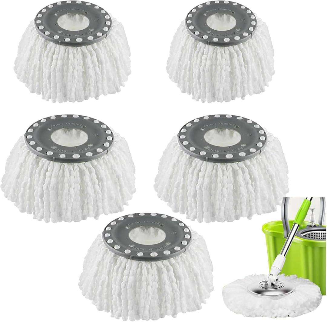 YWSHF 5 PCS Spin Mop Heads Replacement Refill for Old Hurricane Mr.Clean 360 Spin Magic Rotating Round Mop Microfibre Universal Spin Mop Heads Clean Mop Head Refill for Standard Mops (White-5PCS)