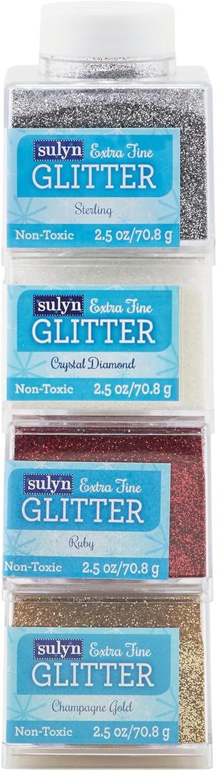 Sulyn Extra Fine Craft Glitter Bundle, Ultra Fine Gold, Red, White, & Silver Glitter Powder, 4 Pack