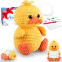 Crochet Kit for Beginners  Cute Duck Crochet Animal Kit with Pre-Started Yarn, Step-by-Step Video Tutorials for Adults&Kids, Writable Positive Card, Original Design Pattern - Perfect Christmas Gifts