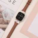 Minyee Leather Bands Compatible with Apple Watch Band 38/40/41/42/44/45/46/49mm Women, Slim Thin Dressy Designer Strap with C-Shape Metal Buckle for iWatch Series 11 10 9 8 7 6 5 4 SE/Ultra 3 2 1 (Brown/Starlight)