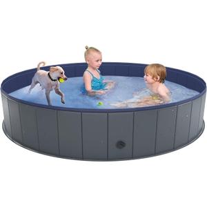 Niubya Foldable Dog Swimming Pool, Collapsible Hard Plastic, Portable Bath Tub for Pets Dogs and Cats, Pet Wading Pool for Indoor and Outdoor, 64 x 12 Inches