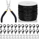 Swpeet 102Pcs Black 3mm by 10 Yard Length Jewelry Making Chains Kit with Jump Rings, Lobster Clasps and Jewelry Plier, Necklace Chains Flat Cable Link Chain Bulk Ideal for DIY Craft Jewel Making