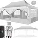 COBIZI 10x20 Pop up Canopy Tent with 6 Sidewalls, Easy up Canopy Tents for Parties with Metal Frame, Waterproof & UV50+, Height Adjustable, Portable Carry Bag Included (White)