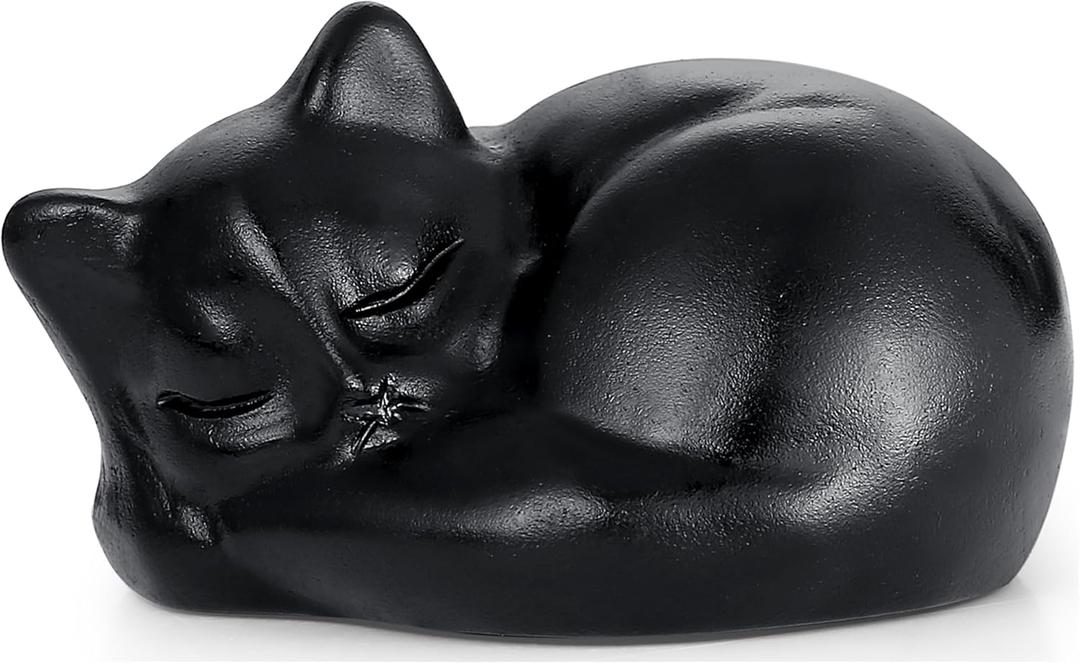 YATOJUZI 2" Cat Decors Statue Black Obsidian Crystals Sleeping Cats Matte Gemstone Hand-Carved Cute Animal Statues Figurine Room Home Office Desk Decor Lucky Reiki Kitten Ornaments Gifts for Women Men