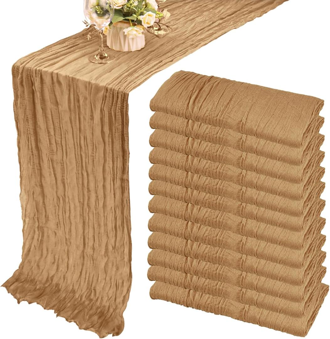 12 Pack 10Ft Cheesecloth Table Runner 35x120 Inch Boho Gauze Table Runner Rustic Cheese Cloth Long Table Runner Romantic Table Runner for Wedding Bridal Shower Birthday Party Table Decor (Nude)