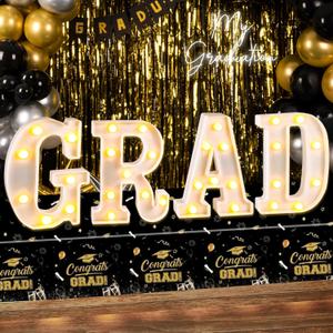 Graduation Decorations 2026, 4 Pcs Marquee Light Up Letter Grad Sign, Graduation Centerpieces for Table, Class of 2026 Decorations for College High School, Grad Party Decor Indoor Outdoor