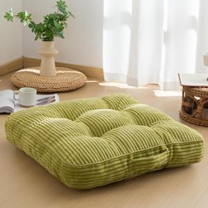 HIGOGOGO Floor Pillow Cushion for Adults, Meditation Cushion Pillow, Large Square Floor Sitting, Tufted Corduroy Cover, for Tatami Living Room or Yoga, 22x22 Inch, Green, 4" Thick