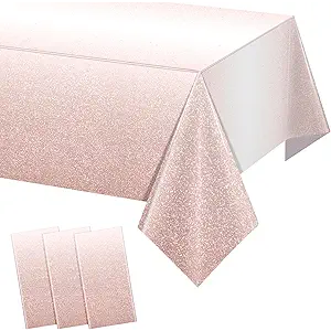 3 Pack Ombre Rose Gold Plastic Tablecloth for Parties, Gradient Pastel Rose Gold Disposable Tablecloths for Rectangle Tables, Light Pink Sprinkle Table Cover for Wedding Birthday Party, 54 x 108 Inch