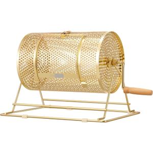VIVOHOME 16 Inch x 12 Inch Brass Plated Raffle Drum Lottery Spinning Drawing with Wooden Turning Handle Holds 5000 Tickets