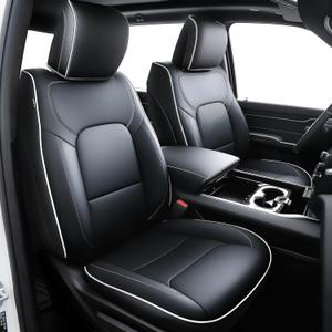 Carlimeki Premium Faux Leather Seat Covers, Fully Covered, Fit Like a Glove | Fit for Dodge RAM 1500 (2019-2026) Crew Cab - Armrest Covers Include - (A1 Size, Confirm with Fitment Guide Before Order), Size: A1 SIZE & Premium Faux Leather 
