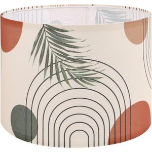 Fabric Linen Lamp Shade, Boho Lampshade with Tropical Plant and Line Pattern, 13x10inch Lamp Shades for Floor Lamps fit with Spider/Uno, Drum Lampshades for Table Lamp/Pendant (Easy Assemble) (13IN-1 Pack)