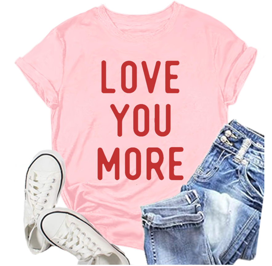 NEWKA Family Valentines Shirts Couples Matching Valentine T-Shirt Love You More Mommy and Me Tee Tops Pink, Large