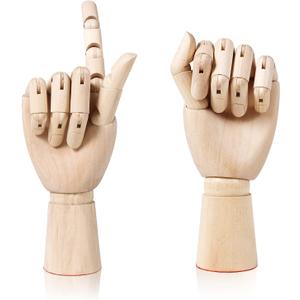 2 Pcs 10" Flexible Wood Hand Model Wooden Artist Drawing Manikin Articulated Mannequin Right Left Hand Drawing Figure Artist Manikin Hand Model Art Sketching Painting for Home Office Desk Decoration