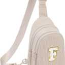 Viverte Small Corduroy Sling Bag Initial Crossbody Bag Fanny Pack for Girls Personalized Birthday Gifts for Teen Girls Gifts